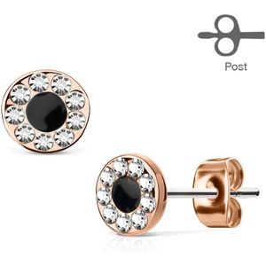 Paar oorknopjes van rosé goud met edelsteentjes en zwart midden