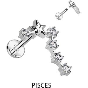 Intern geschroefde Labret Piercing met Sterrenbeeld figuur – Vissen – 1.2 mm