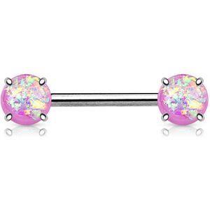 Tepelpiercing met vrijstaande Opaal steen - paars