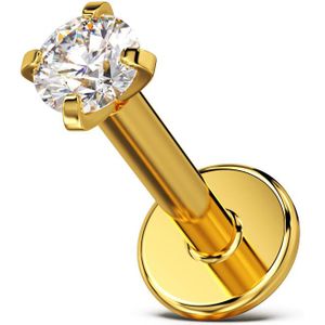 14 Kt. Gouden Push-Fit Labret met Ronde Moissanite Diamant - Goud - 1.0 mm - 8 mm - 3 mm