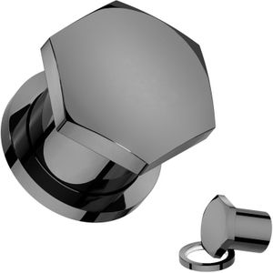 Single Flared Hexagon Plug met Staal en Siliconen Ring - Zwart - 8 mm