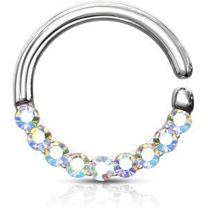 Gekleurde buigbare piercing ring met gekleurde kristallen - Zilver - Aurora Borealis