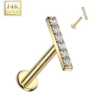 Intern Geschroefde 14kt. Gouden Labret met Steentjes Belegde Staaf Top - Goud - 6 mm