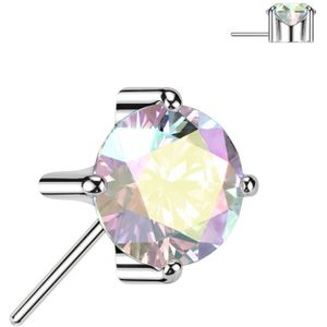 Threadless Titanium Top met naar Voren Gerichte Prong Set Kristal - Zilver - 5 mm - Aurora Borealis