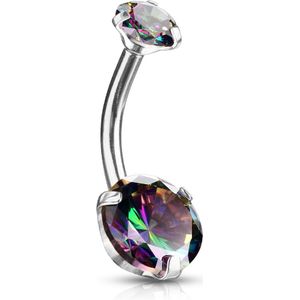 Intern geschroefde navelpiercing met prong set aurora borealis kristallen - Zilver - Vitrail (Regenboog)