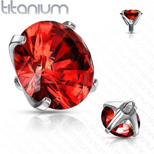 Intern geschroefde titanium piercing top met prong set kristal - 1.2 mm – Rood – 3 mm