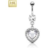 14Kt. wit gouden navelpiercing met hartvormig kristal