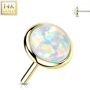 14kt. Gouden Threadless Top met Gekleurde Opaal Steen - Goud - Opaal Wit - 4 mm