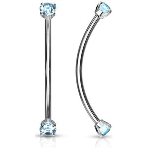 Multifunctionele stalen gebogen barbell piercing versierd met kristallen – Zilver – Aqua