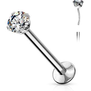 Stalen Labret met een Threadless Prong Set Helder Kristal - 1 mm - 6 mm - 2 mm