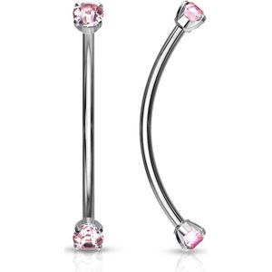 Multifunctionele stalen gebogen barbell piercing versierd met kristallen – Zilver – Roze
