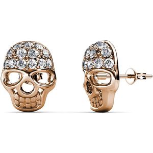 Zilveren Skull Oorstekers met glimmende Swarovski kristallen - Rose Goud