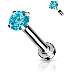 Intern geschroefde labret met prong set kristal - 1.0 mm - 8 mm - 2 mm - Aqua