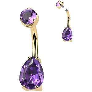 Intern Geschroefde Titanium Navelpiercing met Traanvormige Steen van Natuursteen - Goud - Amethyst