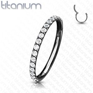 Titanium piercing ring met vast segment en heldere kristallen - 1.2 mm – 8 mm - Zwart