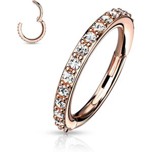 Gekleurde segmentring met vast segment en heldere kristallen - 1.2 mm - 8 mm - Rosé Goud