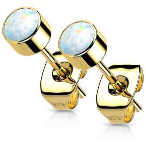 Titanium Oorknopjes met Bezel set Opaal stenen - Goud - 3 mm - Wit