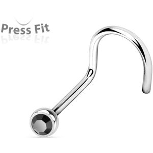 Basic neus screw met gekleurd steentje - 1 mm - 2.5 mm - zwart