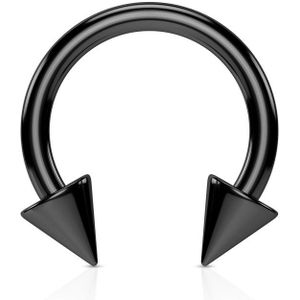 Gekleurde titanium plated circular barbell met spikes - 5 mm - 12 mm - 8x8 mm - zwart