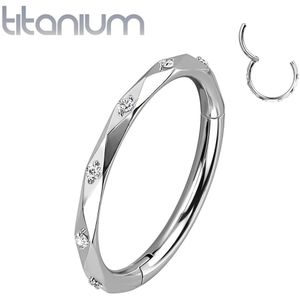Gekleurde Titanium Segmentring met Ruitvormige Ring Afwerking Heldere Steentjes - Zilver - 10 mm - Helder