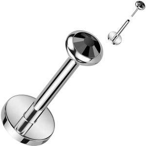 Titanium Threadless Labret Stud met platte bezel gezette top – 1.2 mm – Zwart
