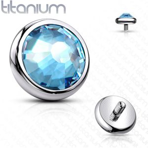 Intern geschroefde massief titanium disc piercing top met kristal - 1.6 mm – Aqua – 4 mm