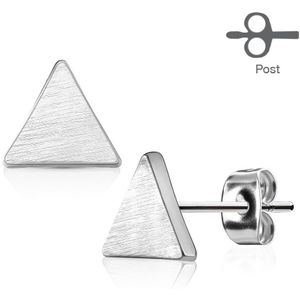 Paar zilveren oorbellen met een driehoekig knopje