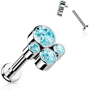 Interne Titanium Stud met cluster van Bezel Kristallen - 8 mm - Aqua