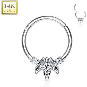 14Kt. gouden segment ring met vast segment en marquise juweeltjes – Wit Goud – 10 mm