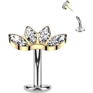 Threadless Omgekeerde Navelpiercing met 4 Markies geslepen stenen - Goud - Helder