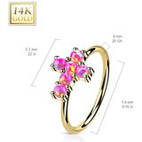 Massief Gouden Neus Ring met Gekleurde Opaastenen/Kristallen Kruis