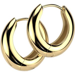 Met de Hand Gepolijste Brede Oorbel Ringen - Goud - 12 mm