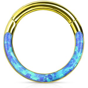 Piercing ring met vast segment en voorkant opaal steen – 1.2 mm – 8 mm – Goud – Opaal Blauw