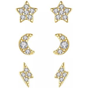 Set van 3 Sterling Zilver knopjes met Ster, Maan en Bliksem