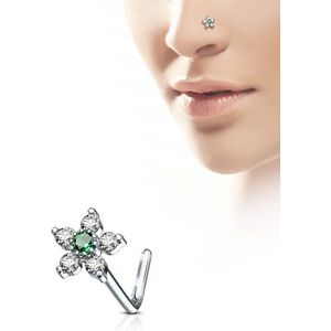 Neus stud met bloem en gekleurde kristallen - Emerald