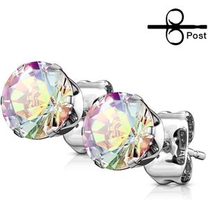 Set oorknopjes met gekleurd kristal - 7 mm - regenboog