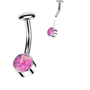 Titanium Threadless navelpiercing met bezel set Opaal steen - Roze