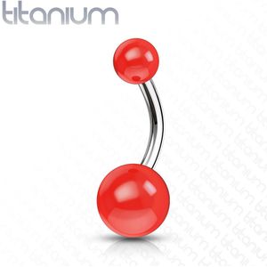 Titanium navelpiercing met rode ondoorzichtige acryl balletjes