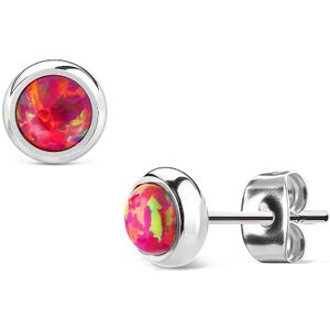Paar oorbellen met rood gekleurde Opaal steentje