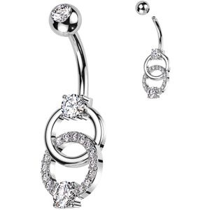 Navelpiercing met dubbele ring en heldere Steentjes - Zilver