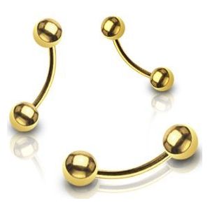 Goud vergulde gebogen barbell met balletjes – 1.6 mm – 6 mm – 3 mm