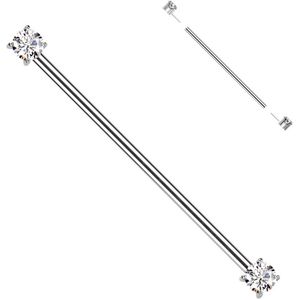 Titanium Threadless Industrial Barbell met Prong Set Kristallen - Zilver - Helder