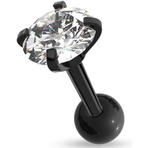 Basis Cartilage Stud met Helder Rond Steentje - Zwart - 2 mm