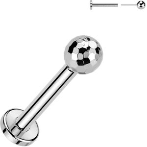 Threadless Titanium Labret met een Facet Geslepen Balletje - Zilver - 1.2 mm
