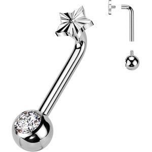 Intern Geschroefde Titanium Christina Piercing met Diamant Geslepen Sterretjes Top - Zilver - 10 mm