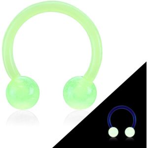 Groene circular barbell met glow in the dark balletjes
