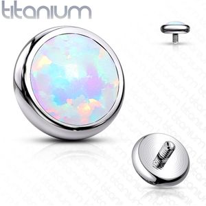 Intern geschroefde titanium piercing disc top met opaal steentje - 1.2 mm – Opaal Wit – 4 mm