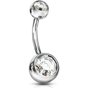 Navelpiercing met steentje in elk balletje - 8 mm - 4 & 6 mm - Helder
