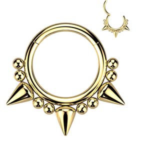 Gekleurde Stalen Segmentring met Kralen en Spikes - Goud - 10 mm