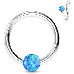 Piercing ring met vast gekleurd Opaal steentje blauw - 1 mm - 8 mm - 2 mm